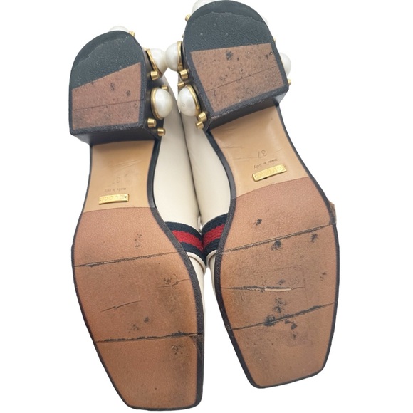 Gucci Peyton Pearl Loafer in White EU 37 US 7 GG Logo Web Stripe Block Low Heel - Picture 8 of 13